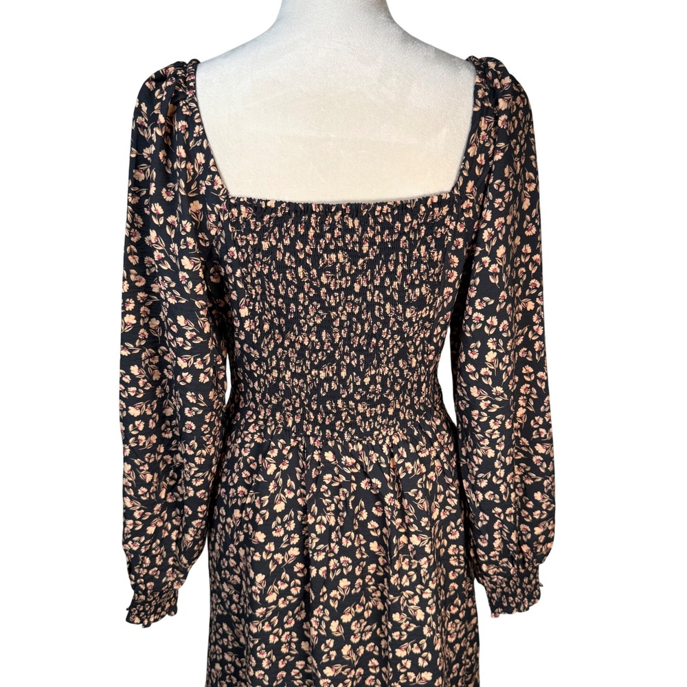 a.n.a Floral Sweetheart Midi Dress Pockets Smocked Balloon Sleeve M Boho Retro - Picture 8 of 16